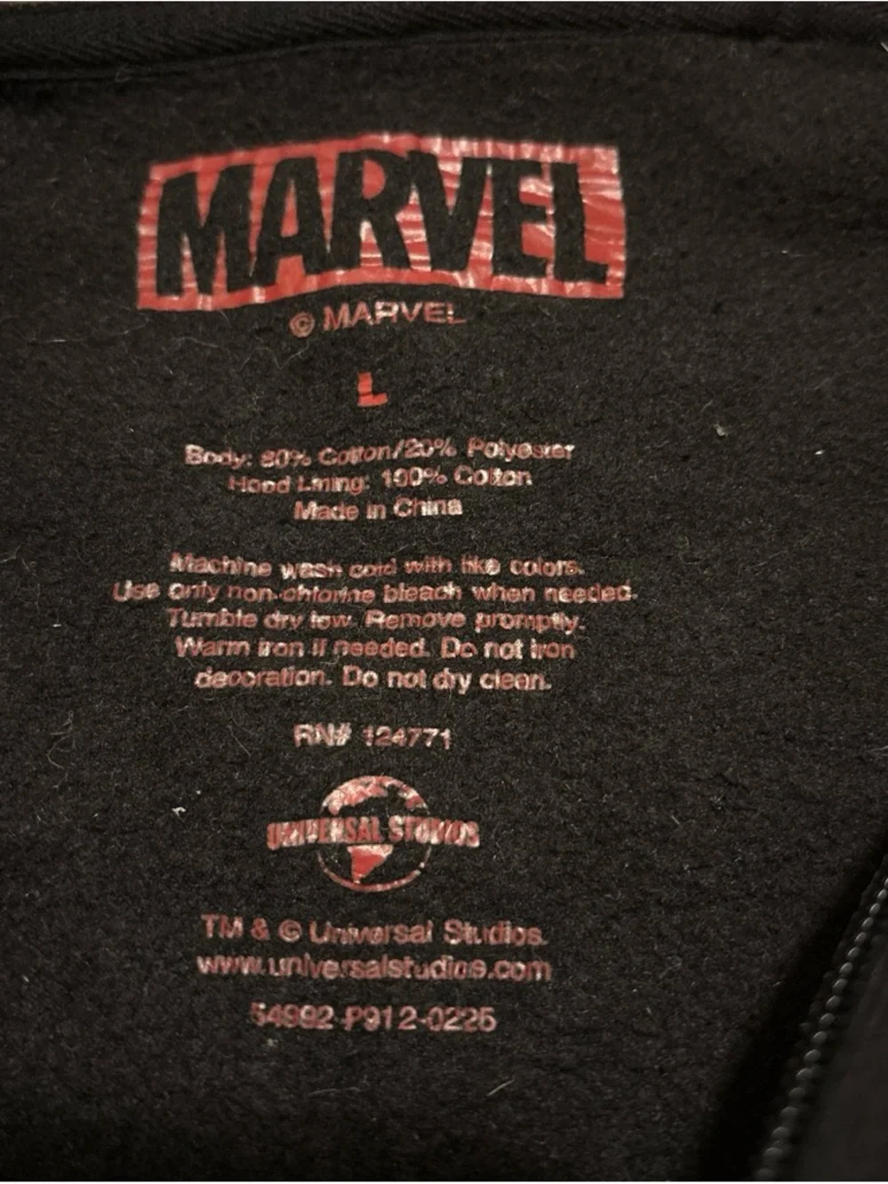 Marvel Black Hoodie with Red Trim and Superhero Patch